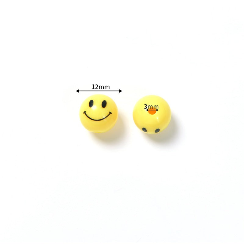 Wholesale 50pcs Acrylic Yellow Smiley Face Straight Hole Cartoon Expression DIY Beads